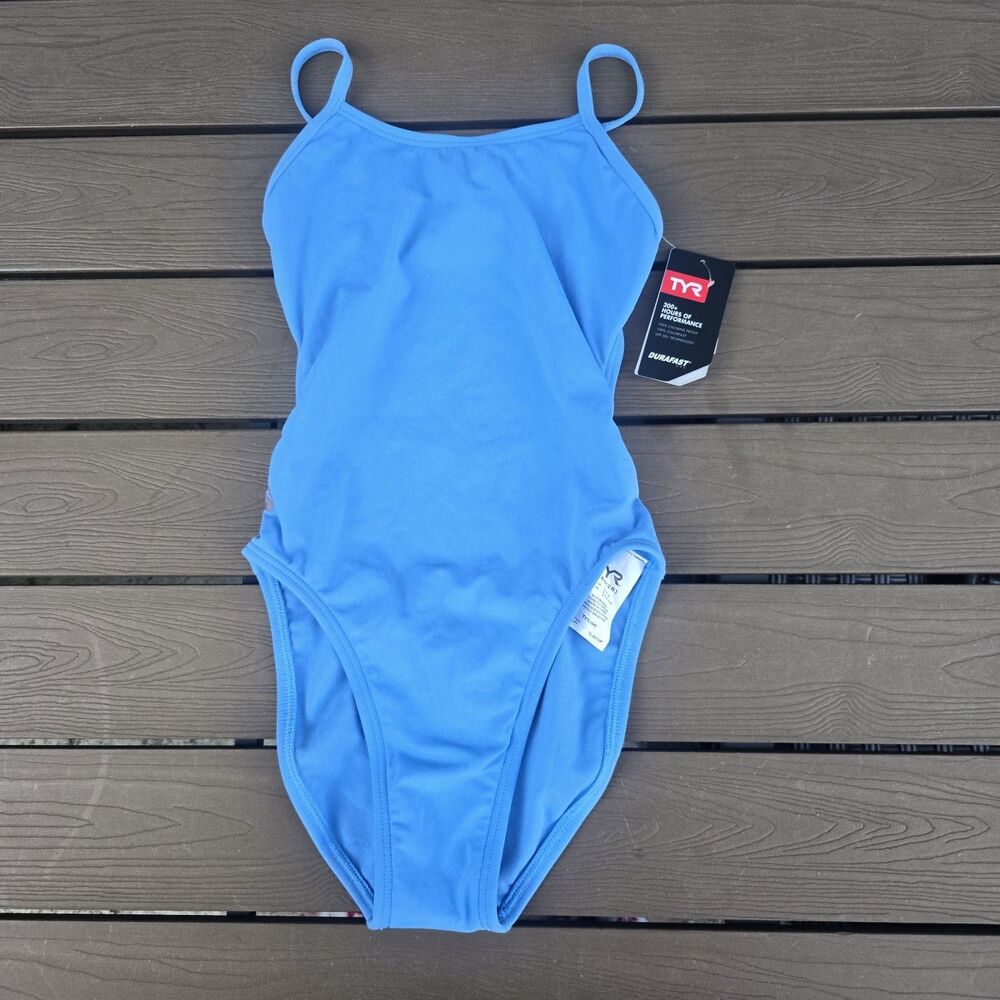 TYR Durafast Youth Girl's Carolina Blue Cutoutfit 1 Pc Swimsuit SZ 26 New